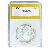 1943 Walking Liberty Half Dollar PGA MS66