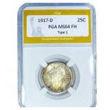 1917-D Standing Liberty Quarter PGA MS64 FH Type 1