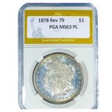 1878 Rev 79 Morgan Silver Dollar PGA MS63 PL