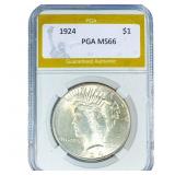 1924 Silver Peace Dollar PGA MS66