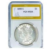 1890-S Morgan Silver Dollar PGA MS64