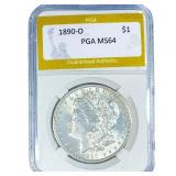 1890-O Morgan Silver Dollar PGA MS64