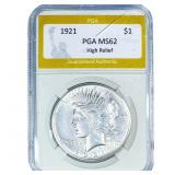 1921 Silver Peace Dollar PGA MS62 High Relief