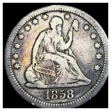 1858 Silver Seated Liberty Quarter LIGHTLY CIRCULA