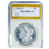 1921-D Morgan Silver Dollar PGA MS64+ PL