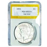 1921 Silver Peace Dollar PGA MS64+ High Relief
