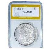 1892-O Morgan Silver Dollar PGA MS65