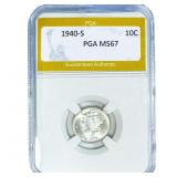 1940-S Mercury Silver Dime PGA MS67
