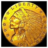 1913 Indian Head Gold $2.50 Quarter Eagle ABOUT UN