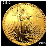 1913-D $20 Gold Double Eagle GEM BU
