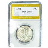 1942 Walking Liberty Half Dollar PGA MS66