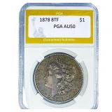 1878 8TF Morgan Silver Dollar PGA AU50