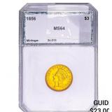 1856 $3 Gold Piece PCI MS64