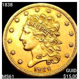 1838 $5 Gold Half Eagle UNCIRCULATED