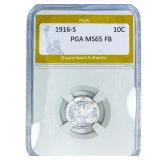 1916-S Mercury Silver Dime PGA MS65 FB