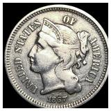 1867 Nickel Three-Cent Piece NEARLY UNCIRCULATED