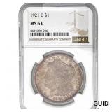 1921-D Morgan Silver Dollar NGC MS63