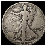 1918-S Silver Walking Liberty Half Dollar LIGHTLY