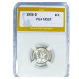 1936-D Mercury Silver Dime PGA MS67