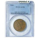 1850 Braided Hair Large Cent PCGS AU58