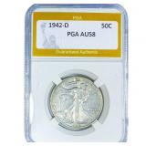 1942-D Walking Liberty Half Dollar PGA AU58
