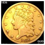 1836 $5 Gold Half Eagle NEARLY UNCIRCULATED