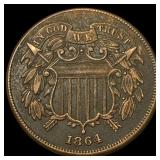 1864 Bronze Two-Cent Piece NEARLY UNCIRCULATED