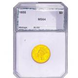 1855 $3 Gold Piece PCI MS64