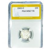 1943-D Mercury Silver Dime PGA MS67 FB