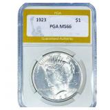 1923 Silver Peace Dollar PGA MS66