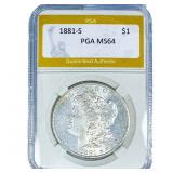 1881-S Morgan Silver Dollar PGA MS64