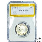 1943-S Washington Silver Quarter PGA MS67+
