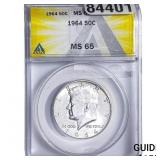 1964 Kennedy Half Dollar ANACS MS65