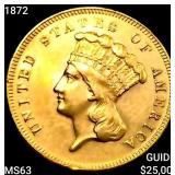1872 $3 Gold Piece CHOICE BU