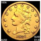 1836 $2.50 Gold Quarter Eagle CLOSELY UNCIRCULATED