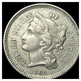 1865 Nickel Three-Cent Piece NEARLY UNCIRCULATED