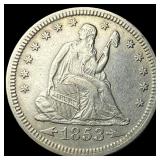1853 Arrows/Rays Seated Liberty Quarter  CLOSELY