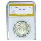 1943 Walking Liberty Half Dollar PGA MS65
