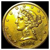 1901-S Gold $5 Half Eagle CHOICE AU
