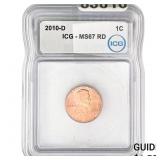 2010-D Lincoln Shield Penny ICG MS67 RD