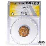 1892 Indian Head Cent ANACS MS62 RB