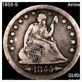1855-S Arrows Seated Liberty Quarter LIGHTLY CIRC