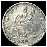 1891 Silver Dime (Seated Liberty) CLOSELY UNCIRCUL