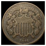 1871 Two-Cent Piece NEARLY UNCIRCULATED