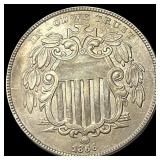 1866 Shield Nickel CHOICE AU