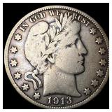 1913-S Silver Barber Half Dollar LIGHTLY CIRCULATE