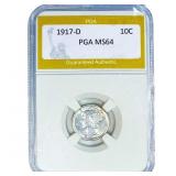 1917-D Mercury Silver Dime PGA MS64