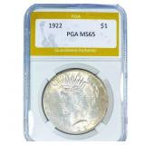 1922 Silver Peace Dollar PGA MS65