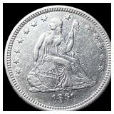 1860-O Silver Seated Liberty Quarter CLOSELY UNCIR