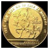1985 Mexico Gold 250 Pesos 1/4oz World Cup  SUPER